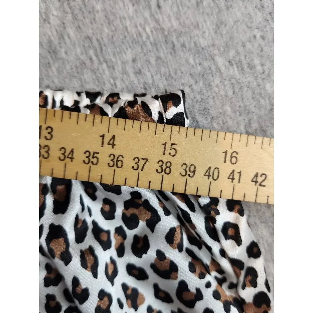 Kathryn Leopard Print Pajama Set XL Satin‎ Feel Red Trim Button Front Lounge